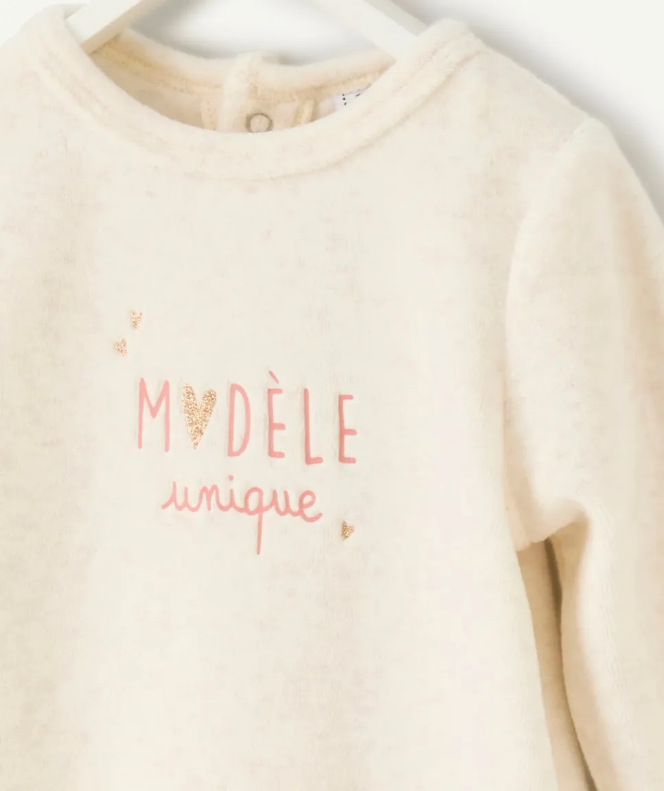 Pyjama chaud effet velours bébé fille écru
