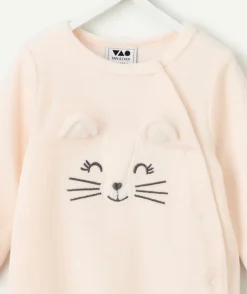 Pyjama chaud effet velours bébé fille beige motif chat