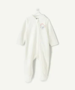 Pyjama chaud effet velours bébé garçon blanc motif oiseau