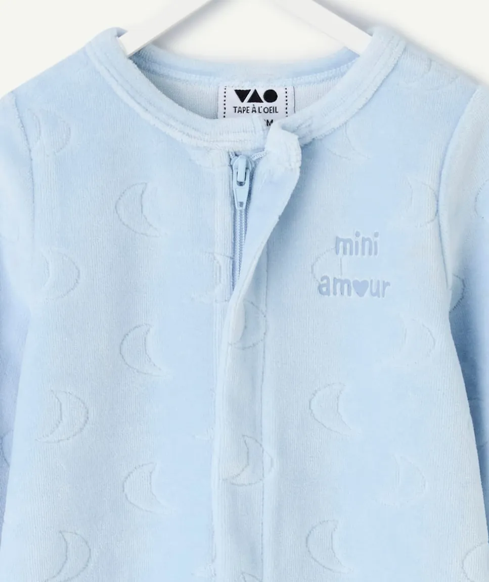 Pyjama chaud effet velours bébé garçon en coton bleu imprimé