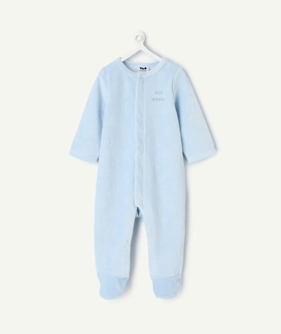 Pyjama chaud effet velours bébé garçon en coton bleu imprimé