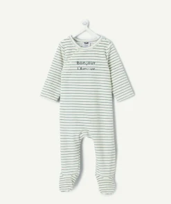 Pyjama chaud effet velours bébé garçon rayé vert