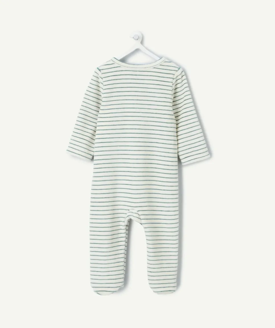 Pyjama chaud effet velours bébé garçon rayé vert
