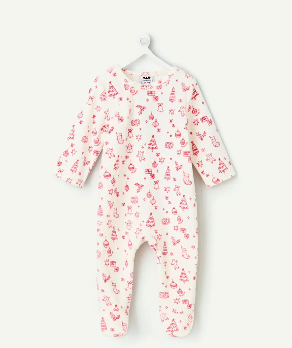 Pyjama chaud effet velours bébé imprimé coton blanc
