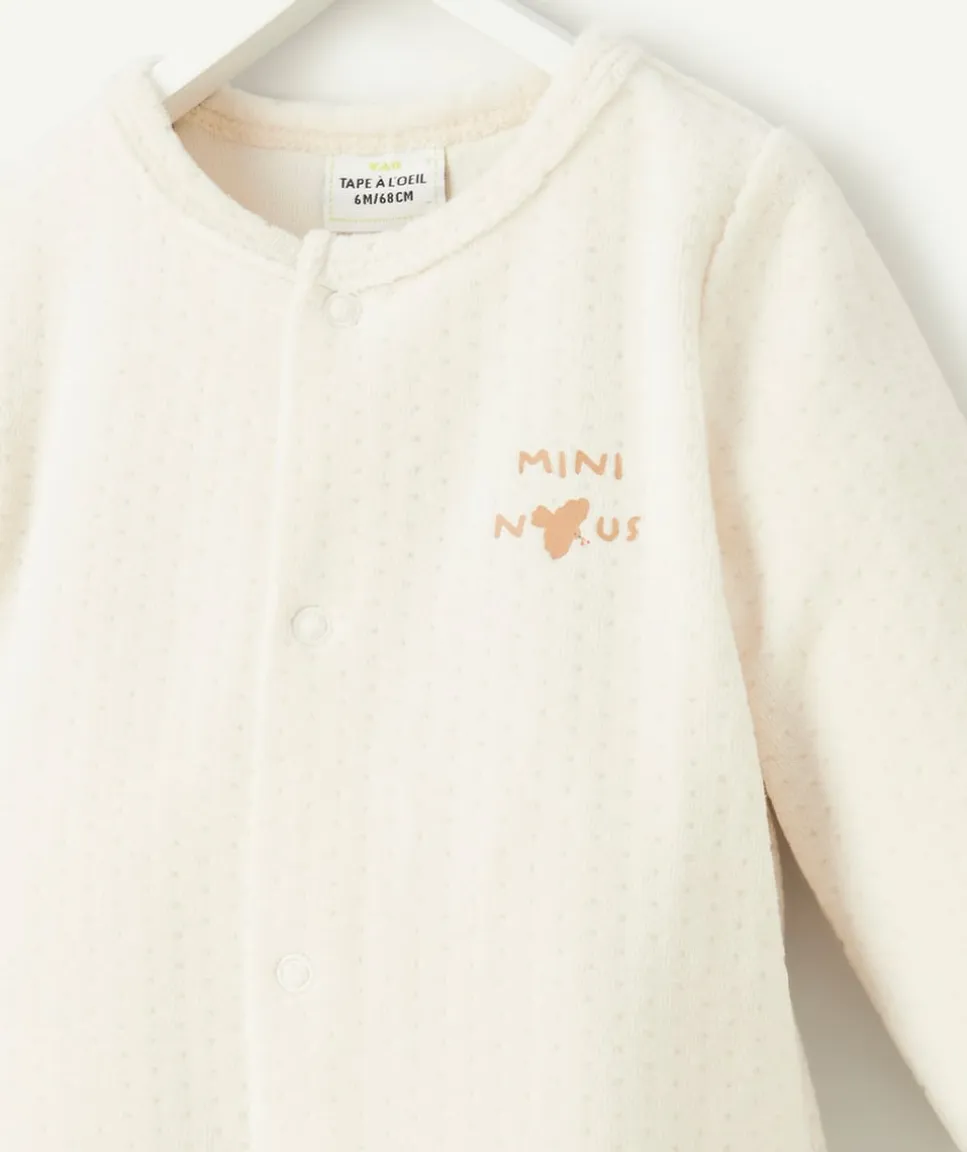 Pyjama chaud effet velours bébé en coton bio écru