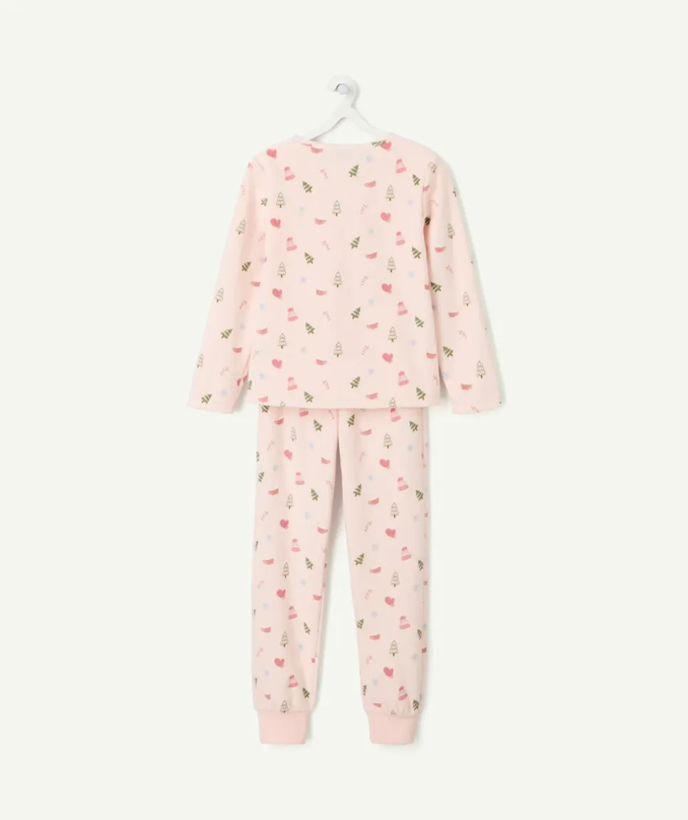 Pyjama chaud effet velours fille rose imprimé sapins