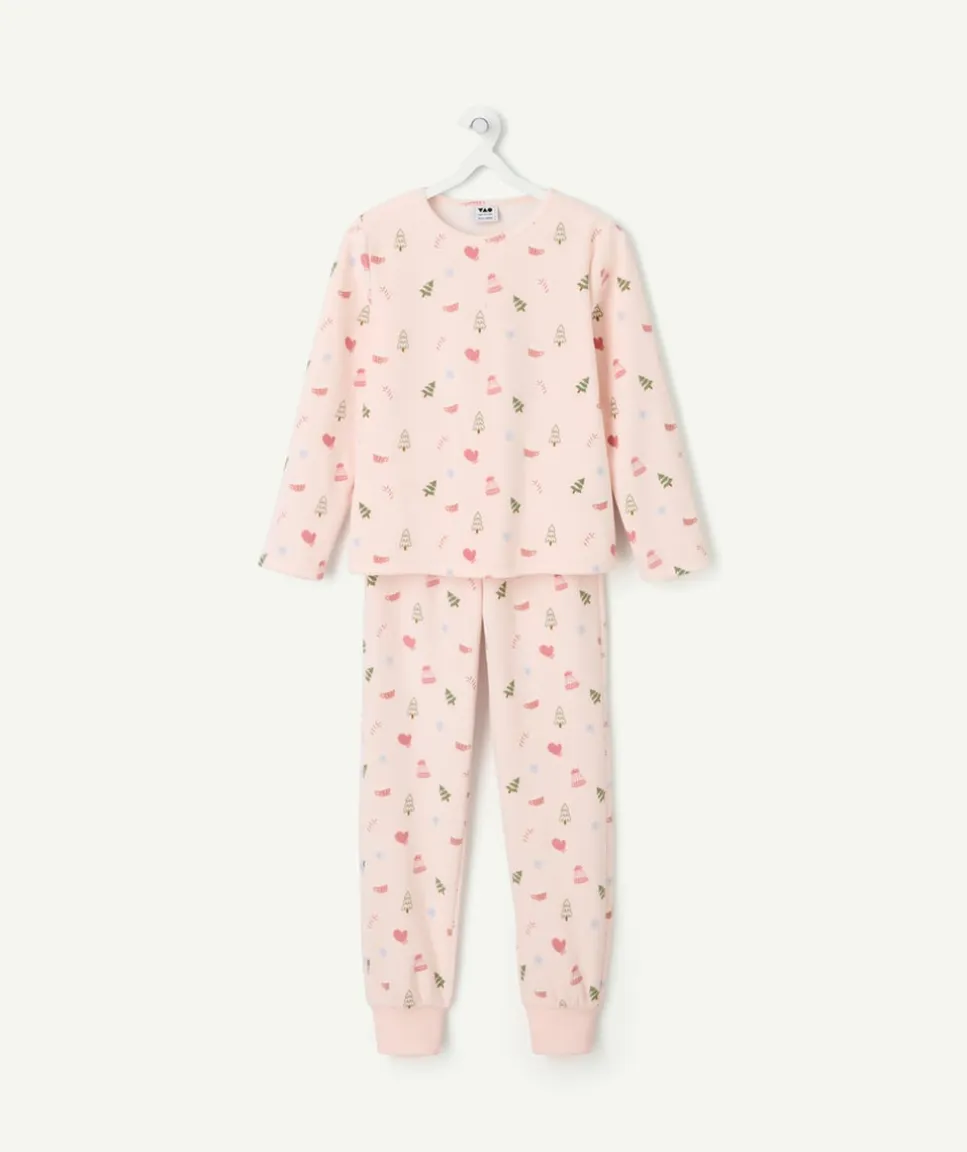 Pyjama chaud effet velours fille rose imprimé sapins