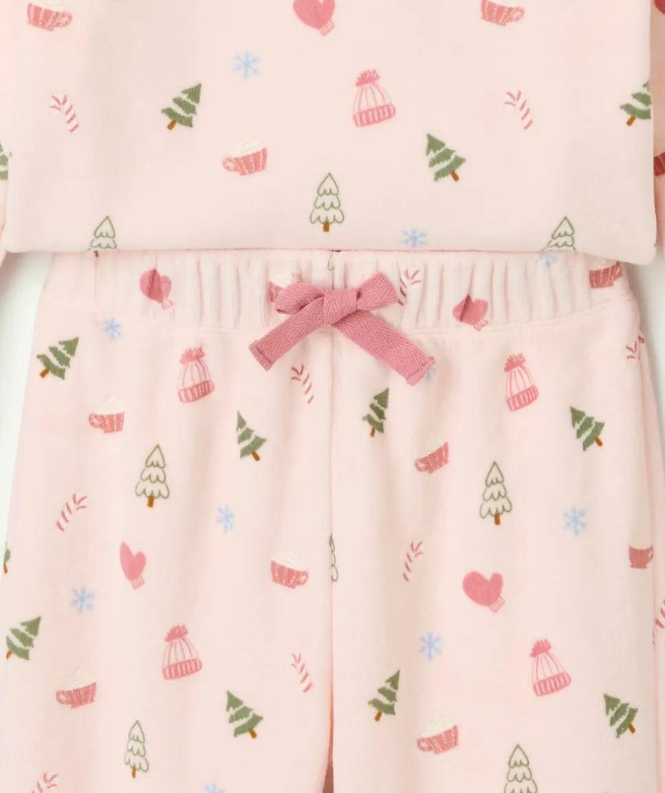 Pyjama chaud effet velours fille rose imprimé sapins