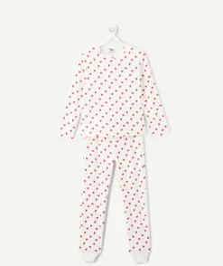 Pyjama chaud effet velours fille écru imprimé cœurs
