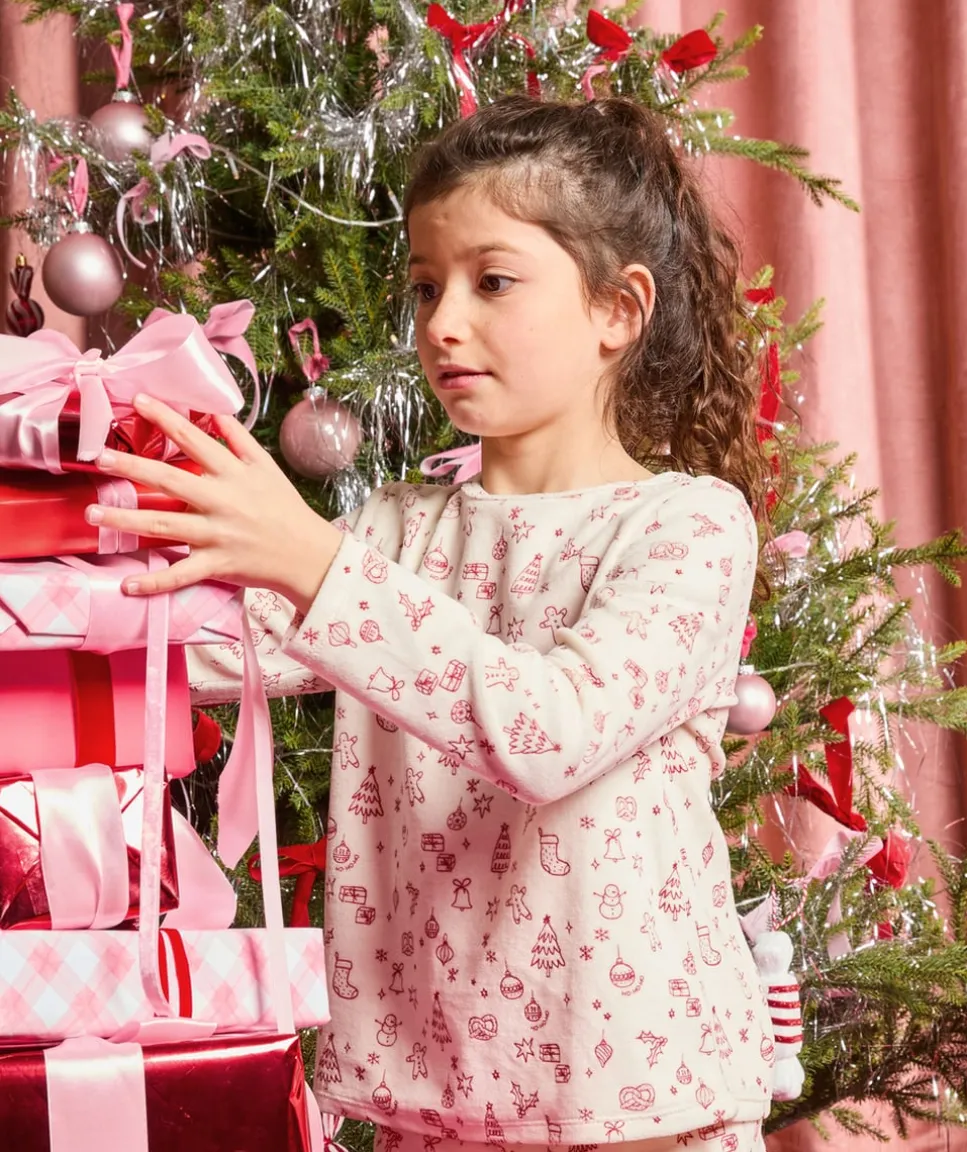 Pyjama chaud effet velours fille imprimé noël