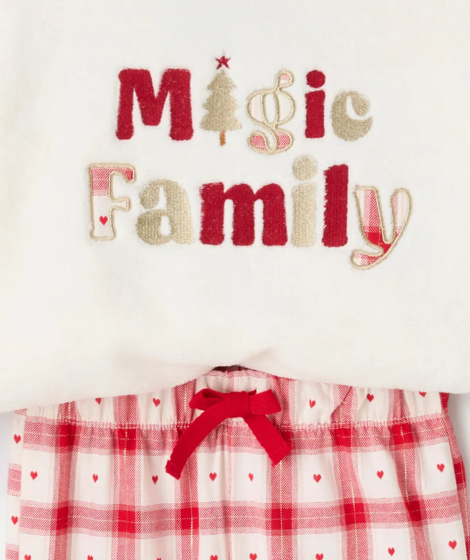 Pyjama chaud effet velours fille blanc imprimé noël