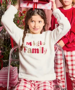 Pyjama chaud effet velours fille blanc imprimé noël