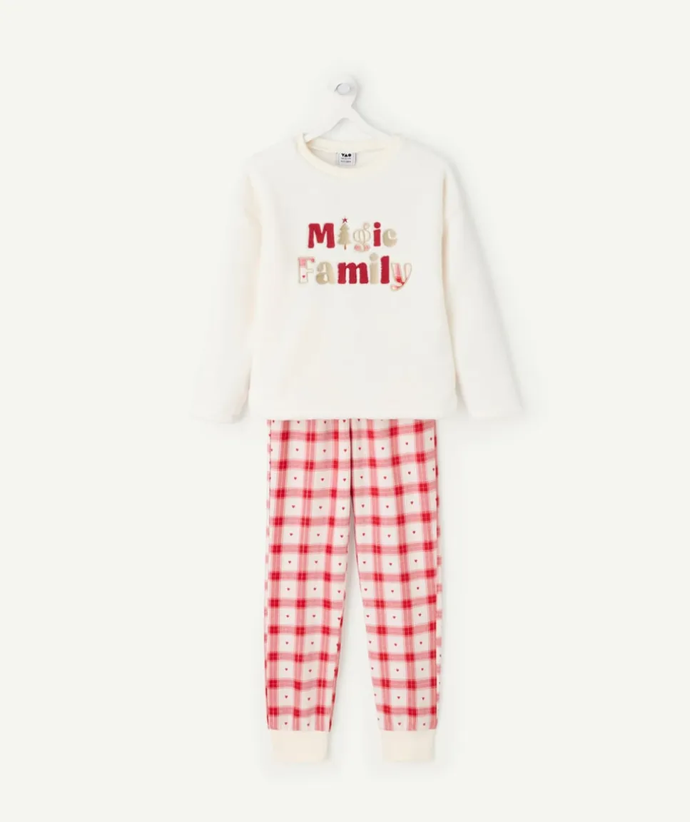 Pyjama chaud effet velours fille blanc imprimé noël