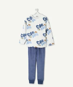 Pyjama chaud effet velours garçon bleu imprimé