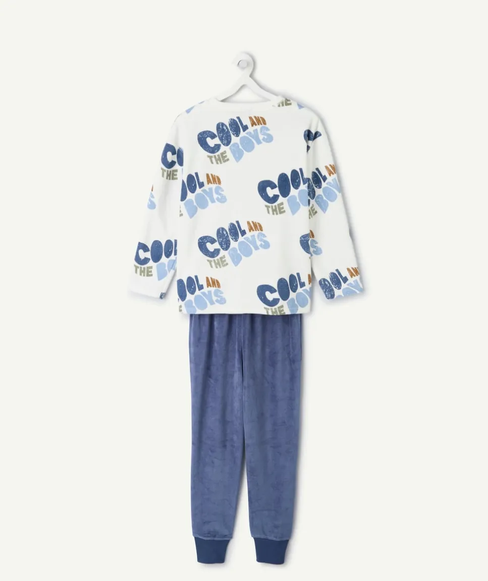 Pyjama chaud effet velours garçon bleu imprimé