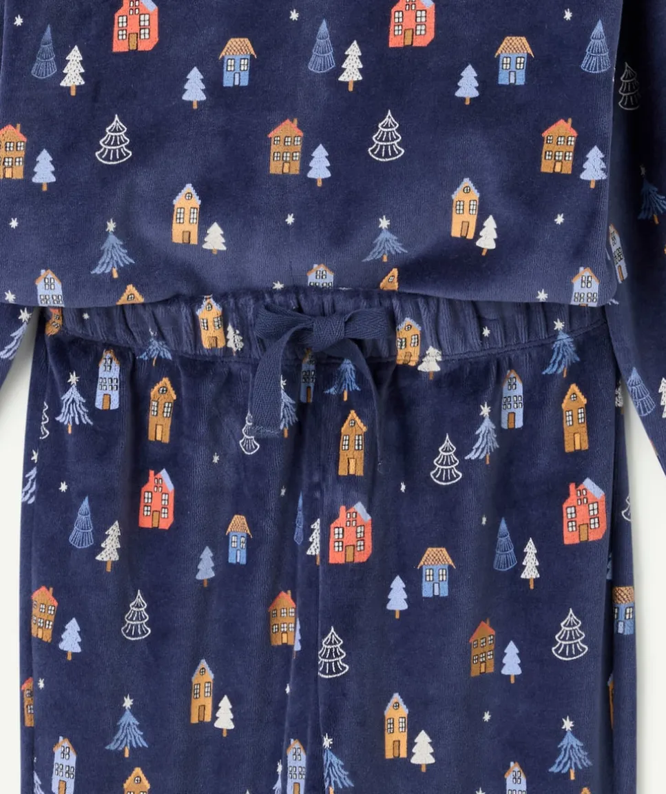 Pyjama chaud effet velours garçon imprimé maisons bleu nuit