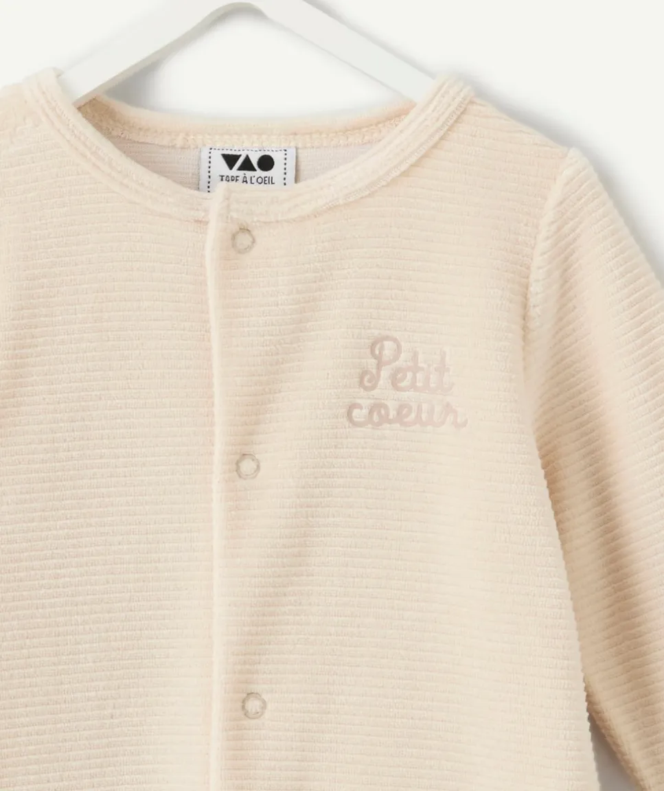 Pyjama chaud effet velours naissance mixte écru