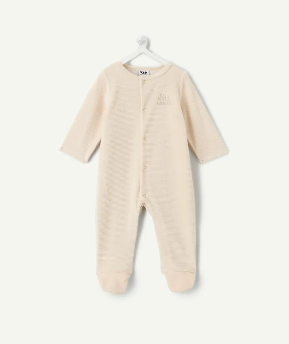 Pyjama chaud effet velours naissance mixte écru
