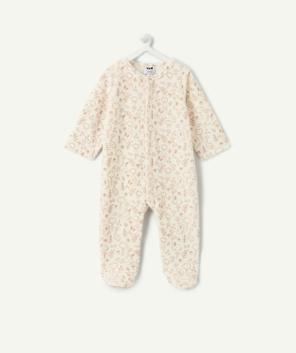 Pyjama chaud effet velours naissance écru imprimé