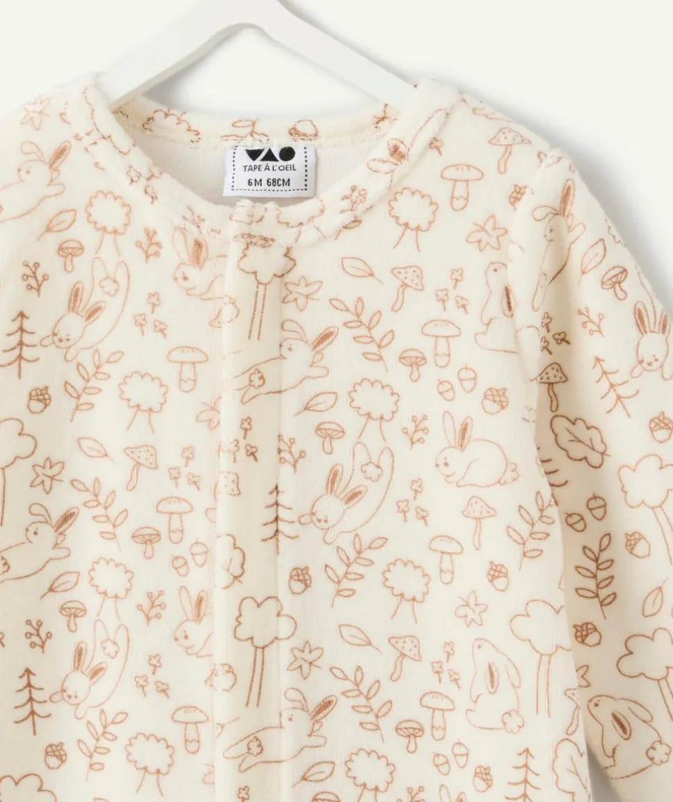 Pyjama chaud effet velours naissance écru imprimé