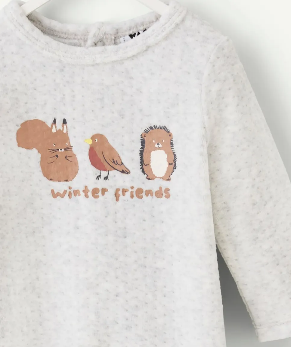 Pyjama chaud garçon velours gris imprimé