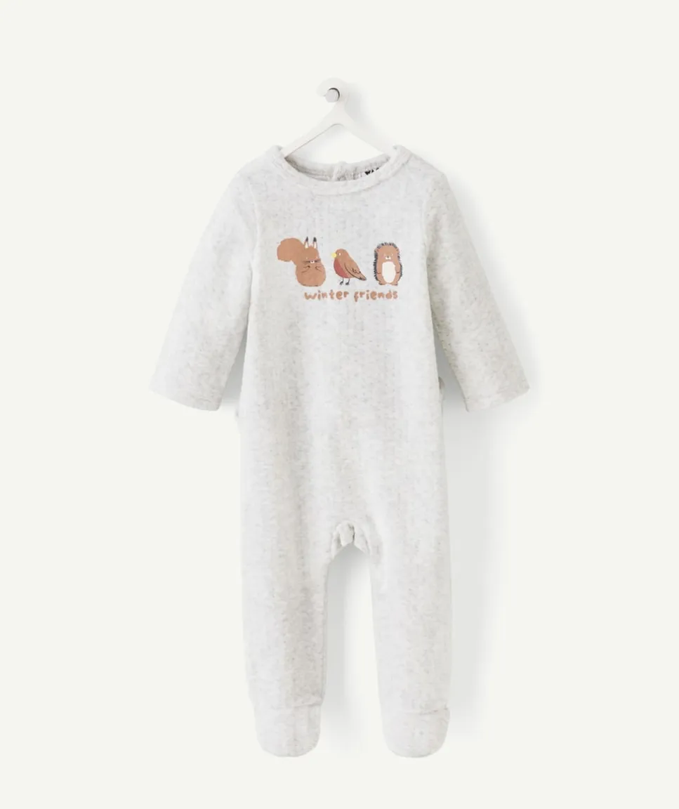 Pyjama chaud garçon velours gris imprimé