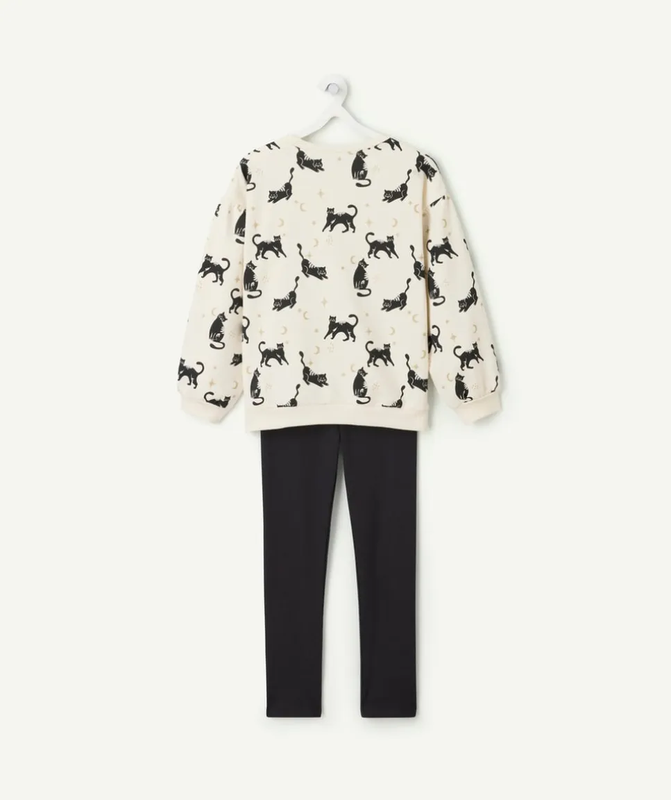 Pyjama chaud molletonné fille avec imprimé chat noir