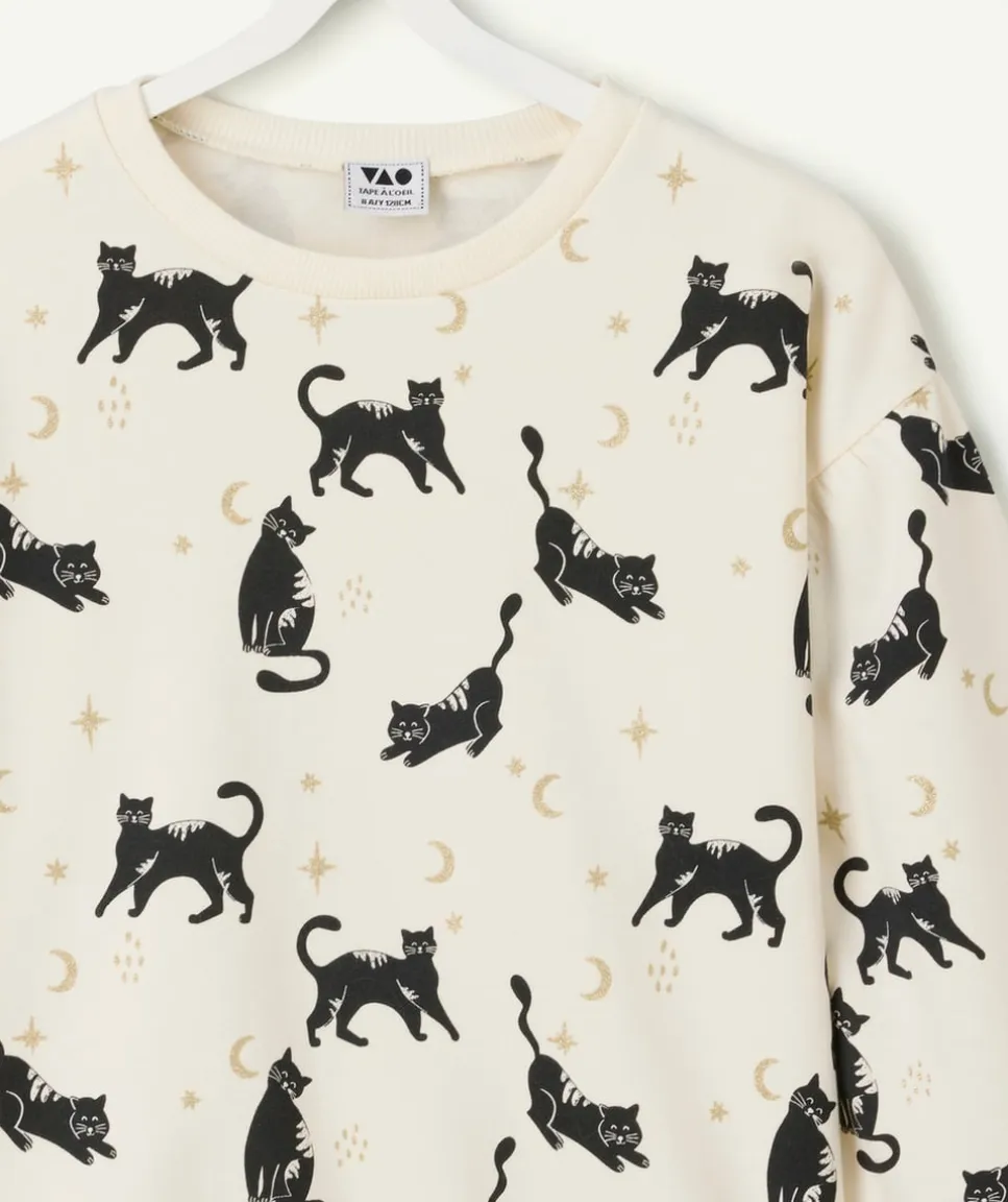 Pyjama chaud molletonné fille avec imprimé chat noir