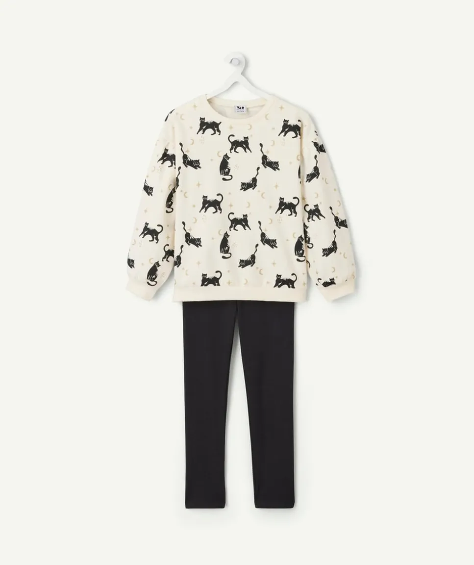 Pyjama chaud molletonné fille avec imprimé chat noir
