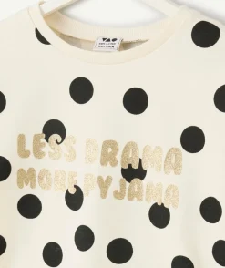 Pyjama chaud molletonné fille écru à pois
