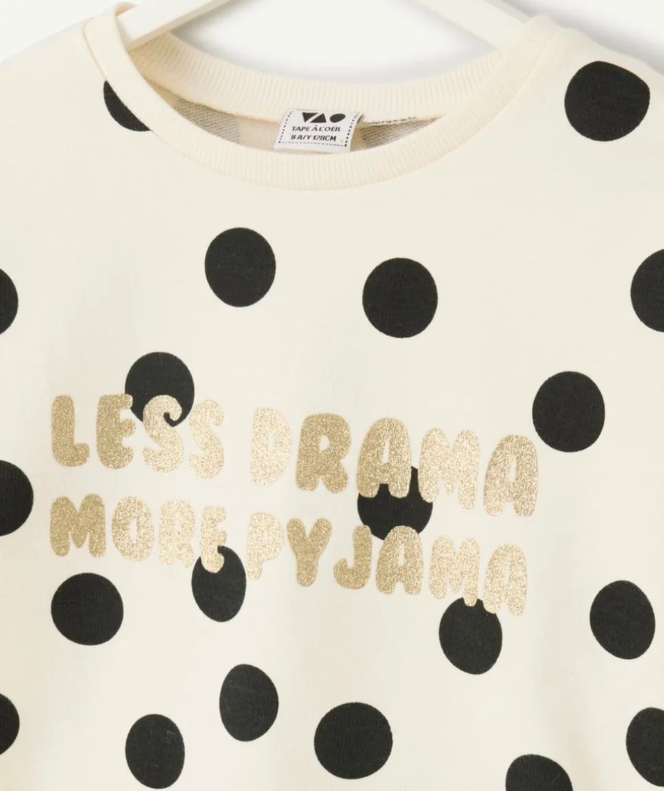 Pyjama chaud molletonné fille écru à pois