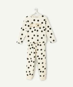 Pyjama chaud molletonné fille écru à pois