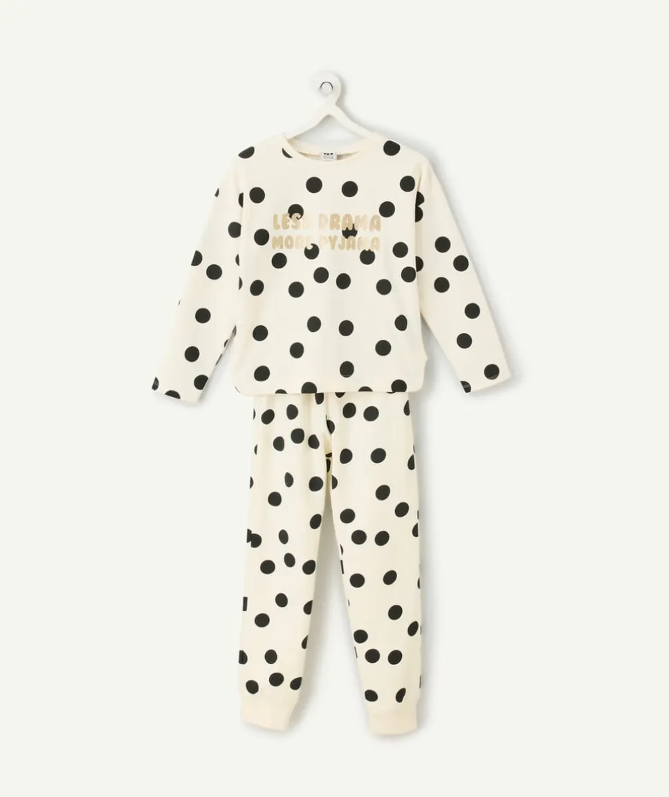 Pyjama chaud molletonné fille écru à pois
