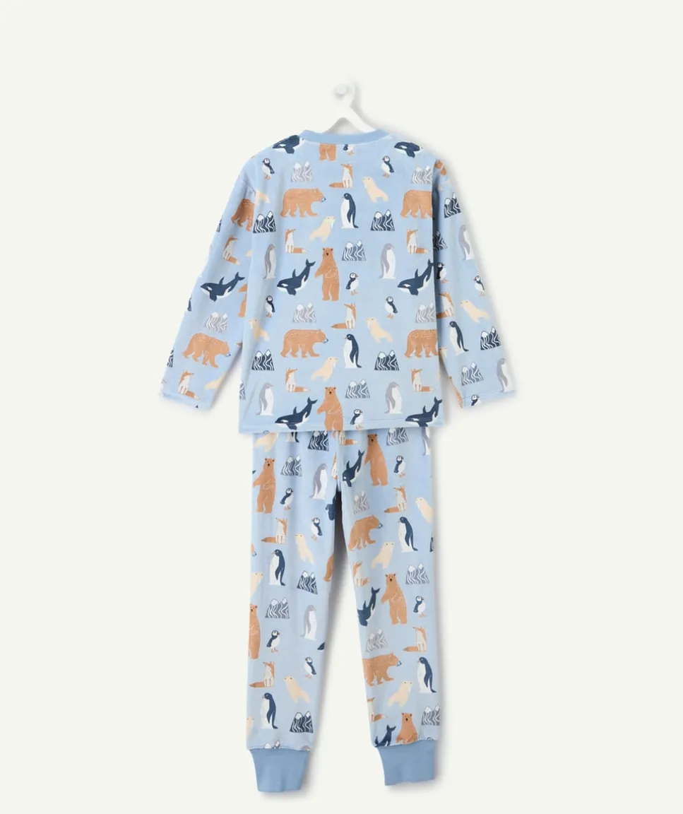 Pyjama chaud molletonné garçon imprimé animaux bleu