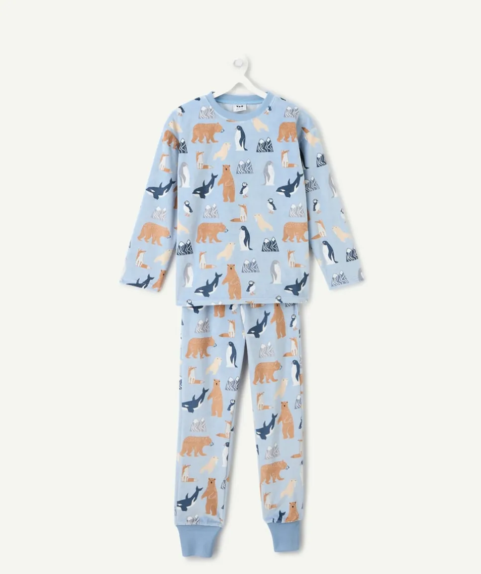 Pyjama chaud molletonné garçon imprimé animaux bleu