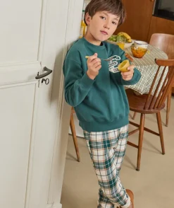 Pyjama chaud molletonné garçon vert imprimé carreaux