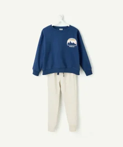 Pyjama chaud molletonné garçon bleu et beige