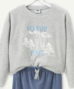 Pyjama chaud molletonné garçon gris imprimé montagne