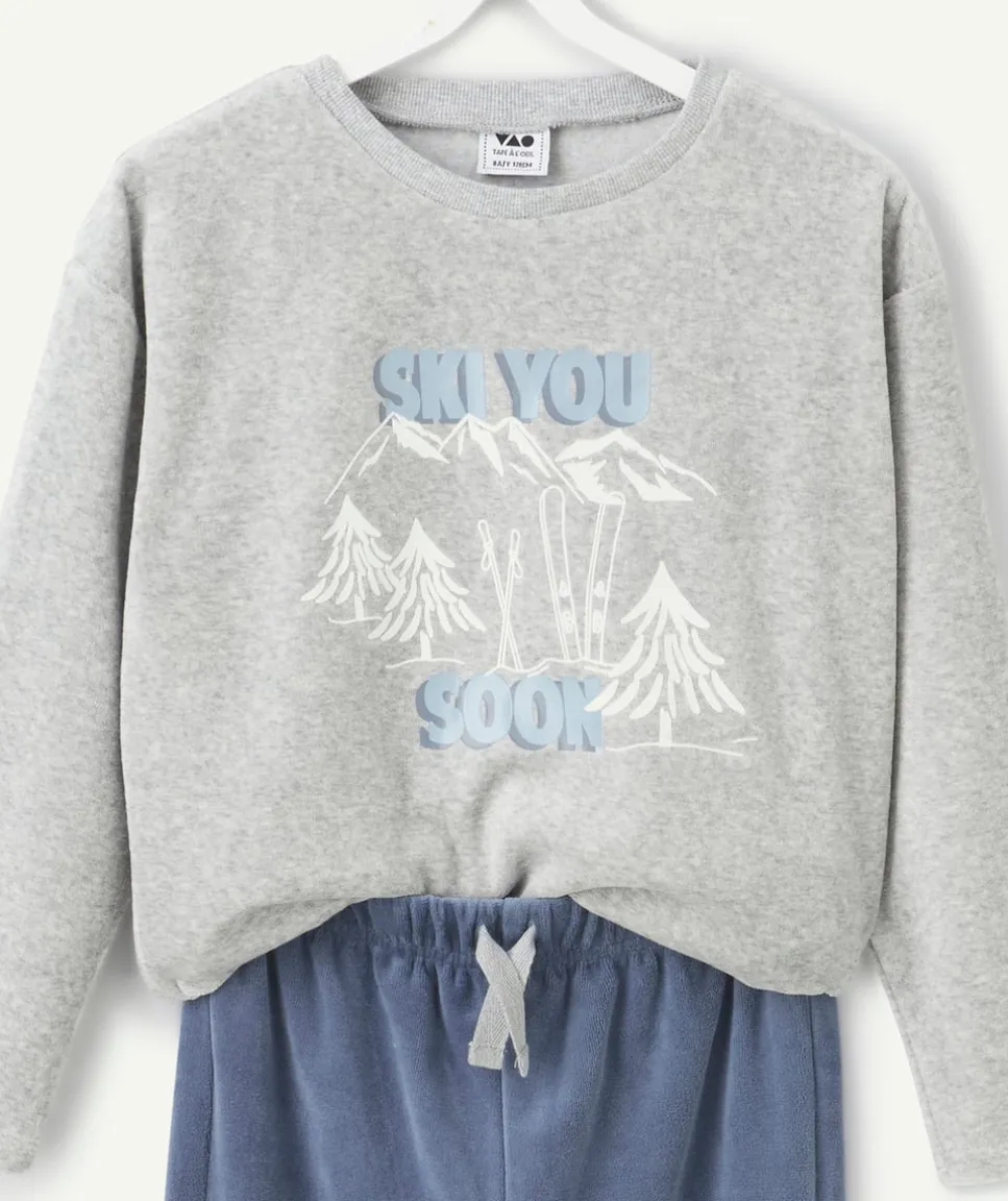 Pyjama chaud molletonné garçon gris imprimé montagne