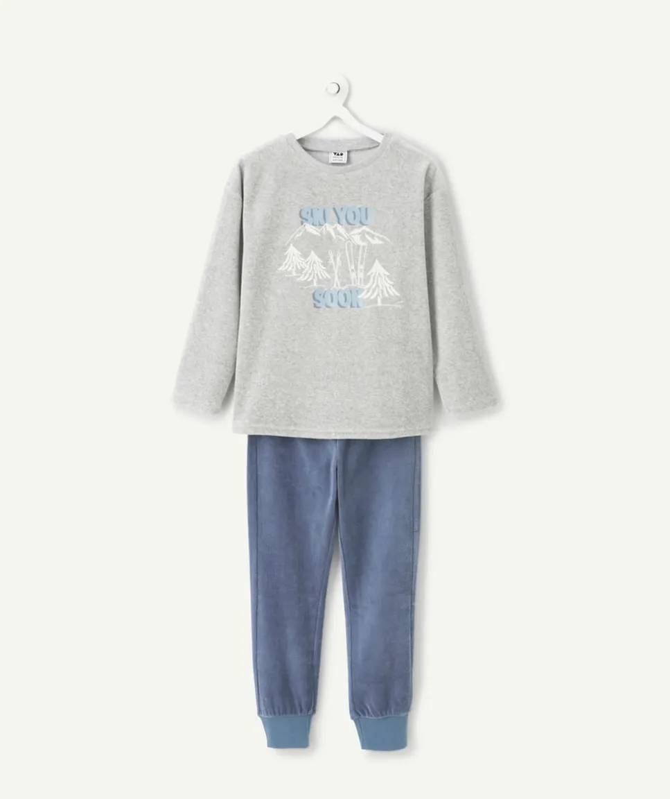 Pyjama chaud molletonné garçon gris imprimé montagne