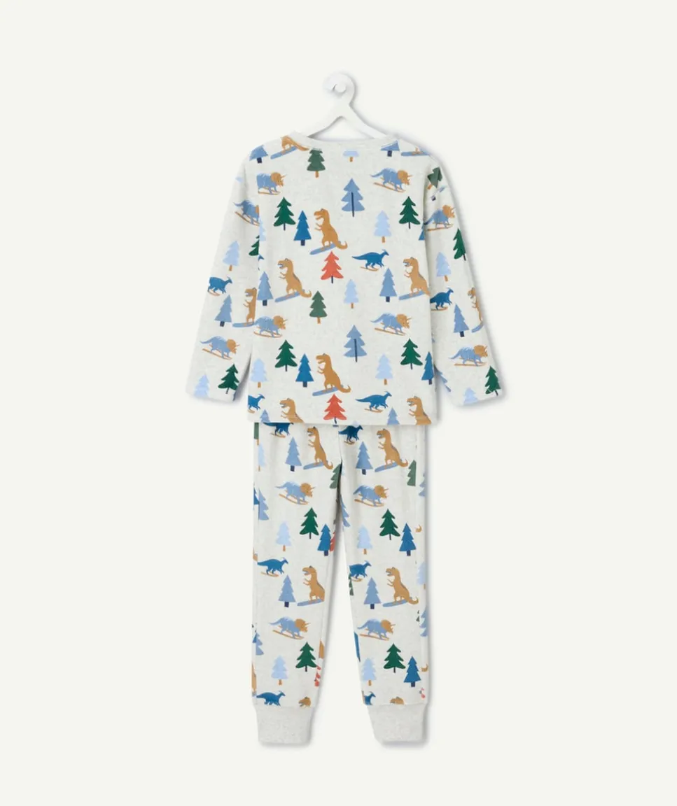 Pyjama chaud molletonné garçon gris imprimé dinosaures