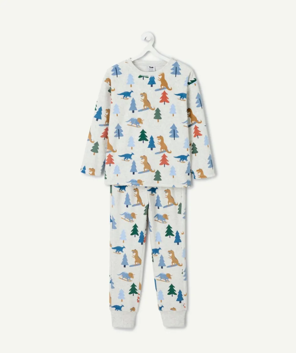Pyjama chaud molletonné garçon gris imprimé dinosaures
