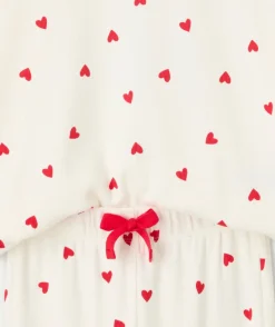 Pyjama coton fille écru imprimé cœur