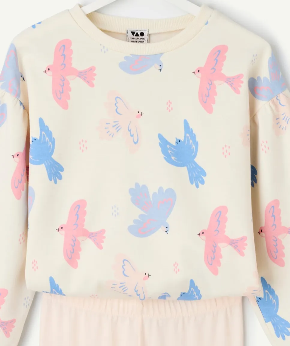 Pyjama coton fille imprimé oiseaux