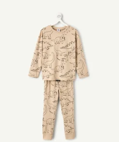 Pyjama coton garçon beige imprimé dinosaures