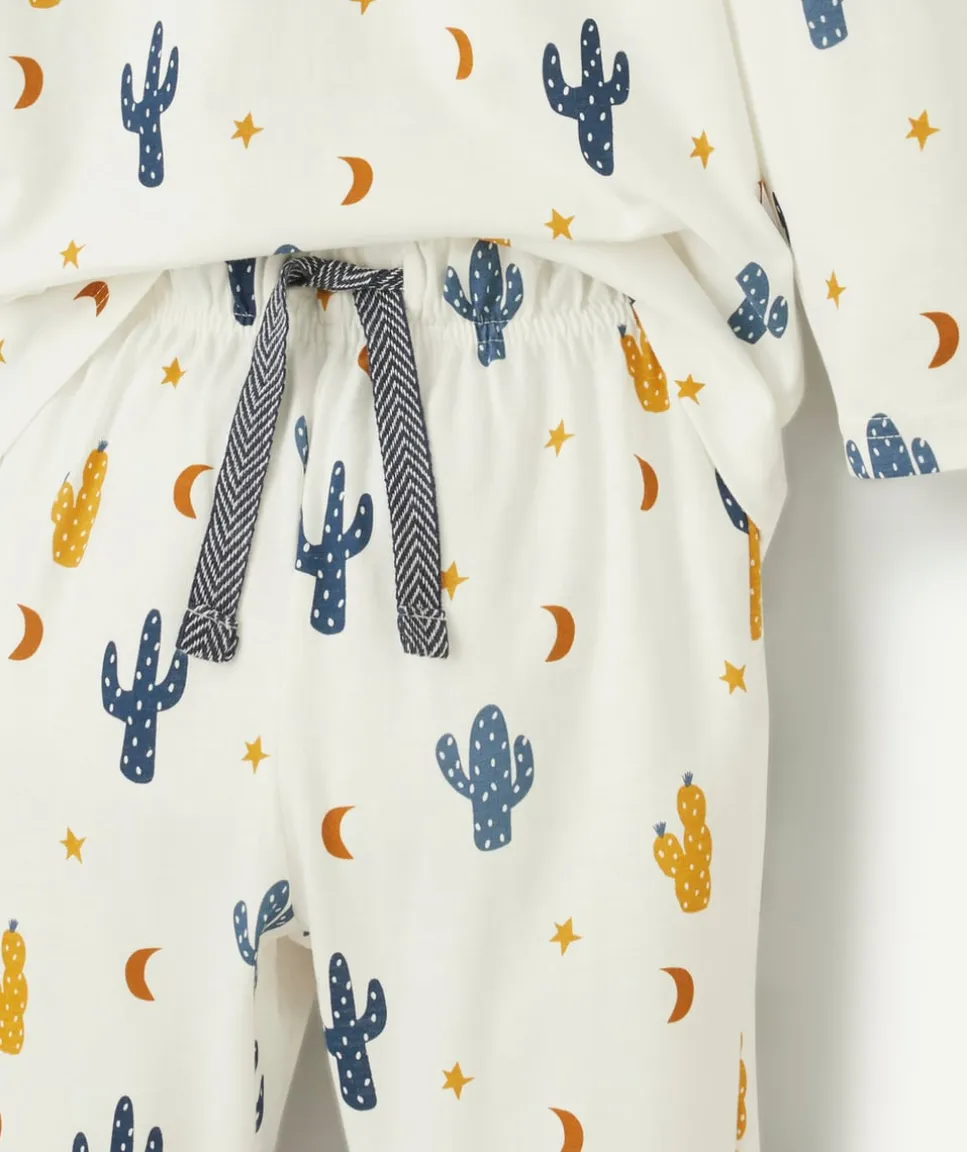 Pyjama coton garçon écru motifs cactus et lunes