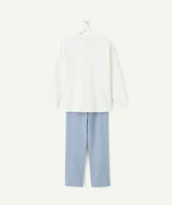 Pyjama coton garçon imprimé blanc et bleu
