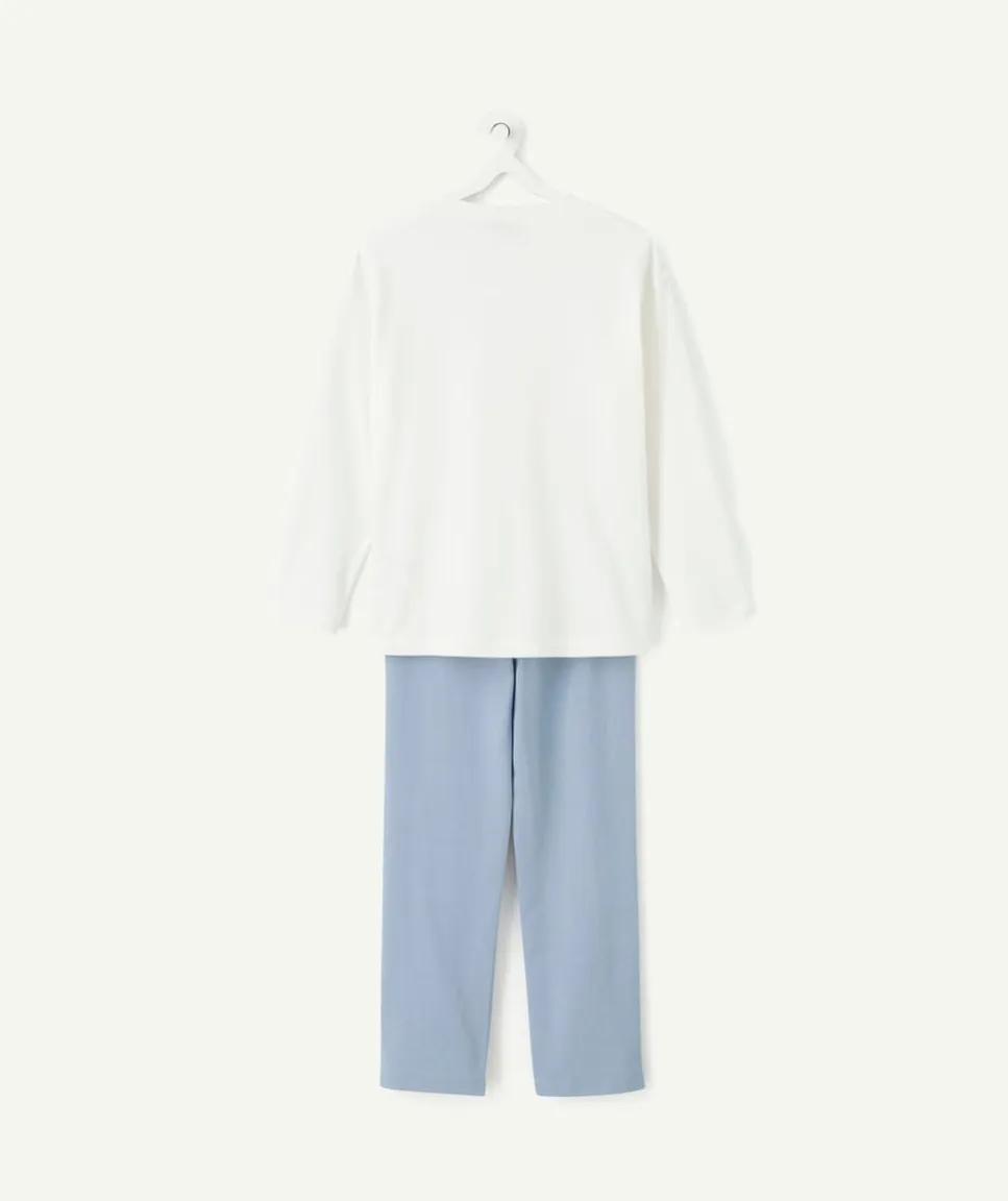 Pyjama coton garçon imprimé blanc et bleu