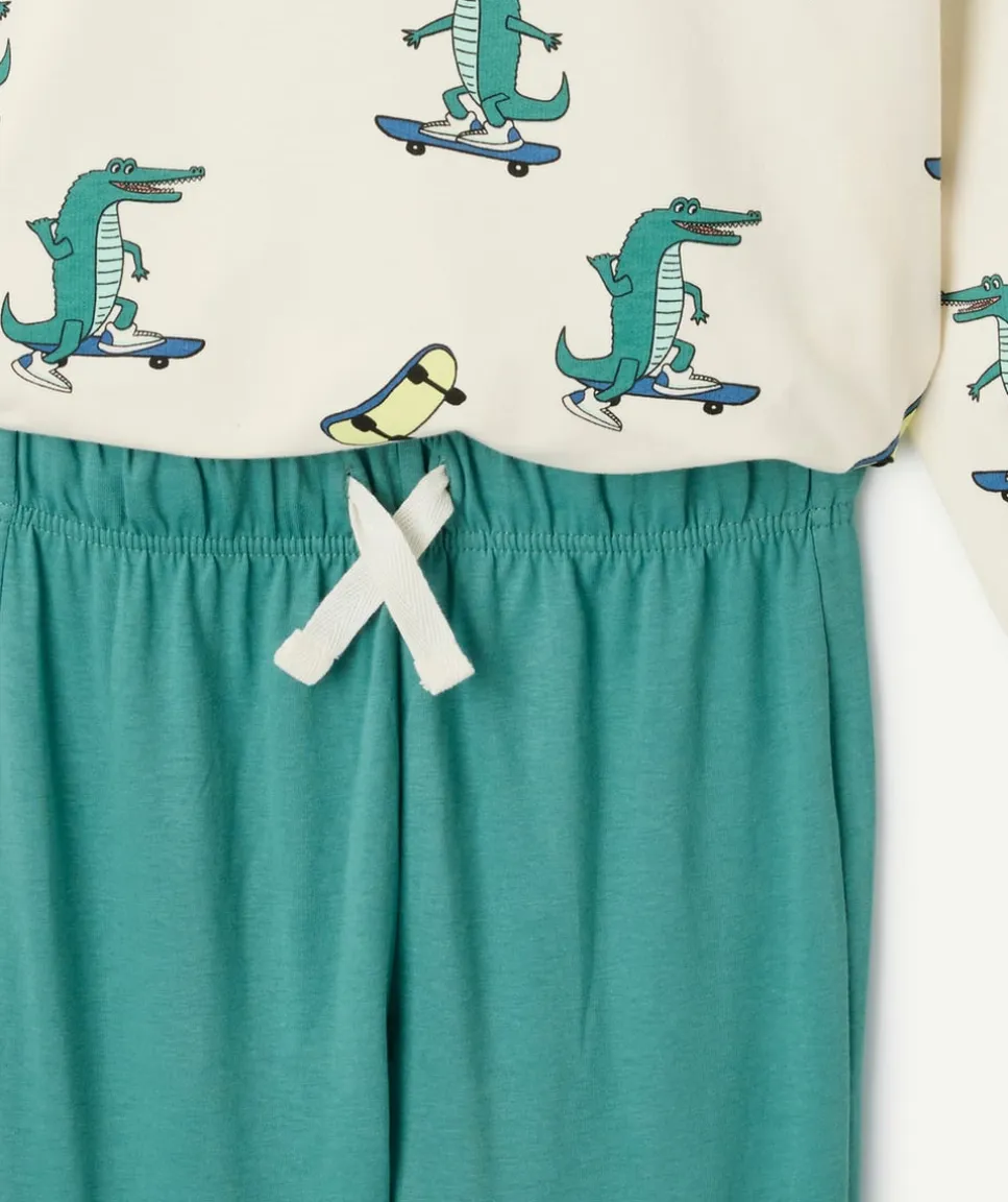 Pyjama coton garçon imprimé vert