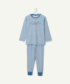 Pyjama coton garçon rayé bleu et blanc